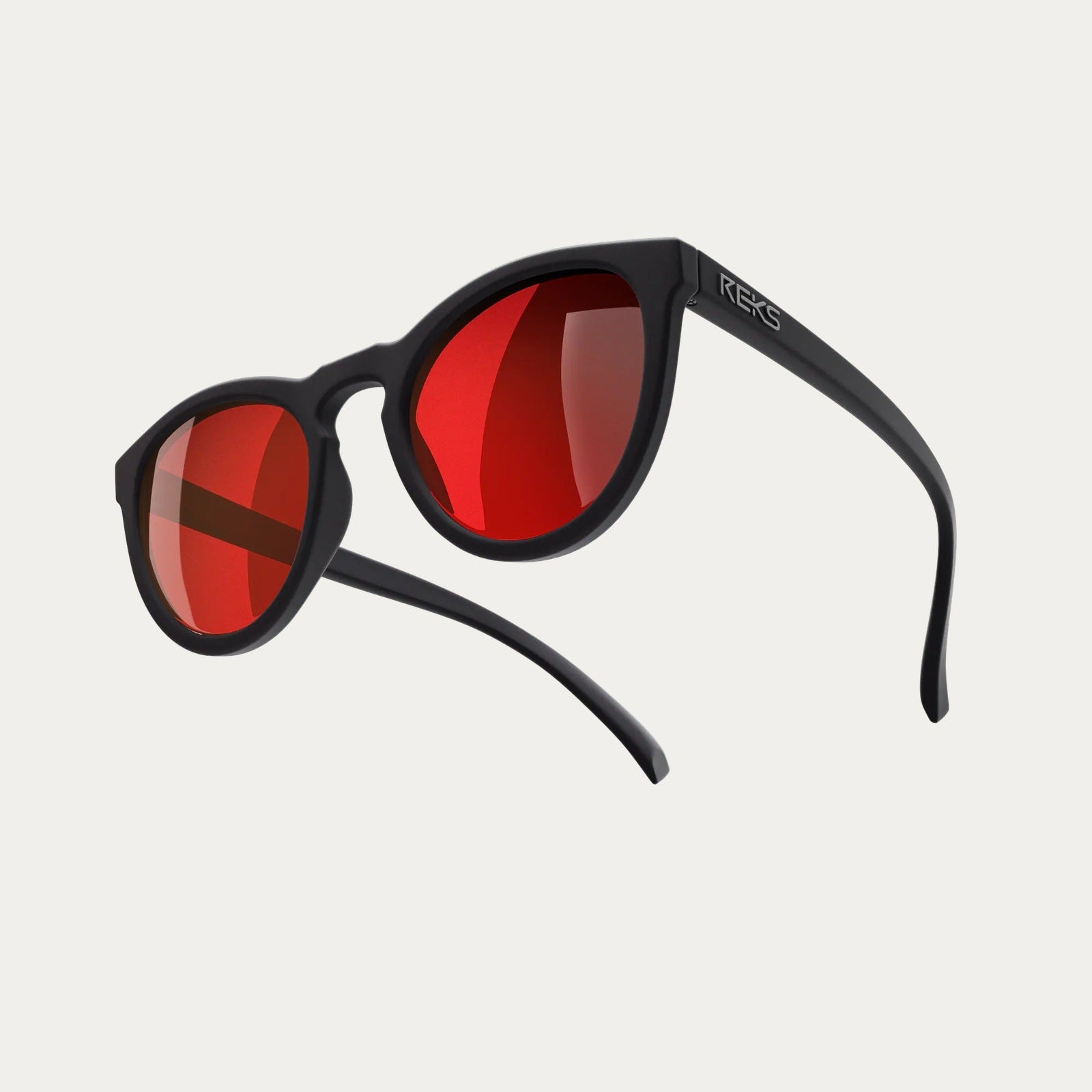 Reks | Round Polarized Polycarbonate Sunglasses Black Red Mirror